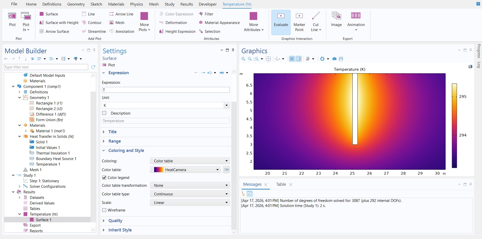 Exemplo de simulação multifísica de dispersão de calor para remediação térmica